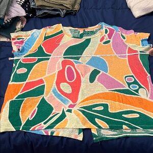 Christian Siriano Multicolor linen top 3X